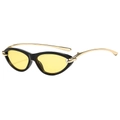 Lunettes de soleil œil de chat, monture noire, verres jaunes et branches dorées - Monture Noire Verres Jaunes