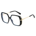 Fashion square oversized sunglasses with black frame and golden metal temples for women - Black Frame