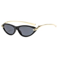 Occhiali da sole cat-eye retrò con montatura nera e stanghette in metallo dorato da donna - Montatura Nera Lenti Grigio Nero
