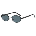 Chique zwarte metalen zeshoekige zonnebril met donkergrijze glazen voor retro stijl - Zwart Frame Grijze Lenzen