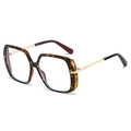 Retro square oversized sunglasses in tortoiseshell texture with gold metal temples - Leopard Frame
