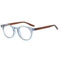 Gafas redondas clásicas con montura azul claro transparente y patillas marrón oscuro - Marco azul
