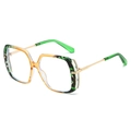 Square oversized sunglasses featuring green tortoiseshell frames and gold metal temples - Orange Green Leopard Frame Clear Lens