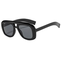 Lunettes de soleil pilote oversize à double pont avec monture noire et verres gris - Monture Noire Verres Gris