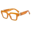 Occhiali quadrati retrò arancione ambra con stanghette effetto marmo e cerniere oro - Montatura Giallo Jelly