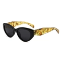 Retro cat-eye sunglasses with thick black frame and tortoiseshell textured temples - Black Flower Frame Black Grey Lens