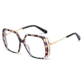 Square oversized sunglasses with colorful tortoiseshell frames and gold metal temples - Purple Leopard Frame