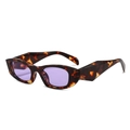 Retro cat eye sunglasses with tortoiseshell frame and purple lenses on white background - Demi Frame Purple Lens