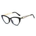 Fashion cat-eye sunglasses with black frame and golden hollowed metal temples - Black Frame