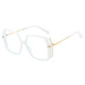 Square white frame sunglasses with elegant gold metal temples and blue light lenses - White Frame