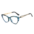 Cat eye sunglasses with blue tortoise frames and gold hollow temples for a modern look - Blue Stripe Frame