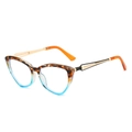 Tortoiseshell and translucent blue cat eye sunglasses with gold metal temples - Orange Leopard Blue Frame