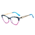 Cat eye sunglasses with unique blue pink gradient frames and gold metal temples - Blue Leopard Rose Red Frame