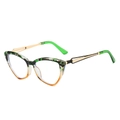 Fashion cat-eye sunglasses with green marble pattern frames and gold metal temples - Green Leopard Orange Frame Clear Lens