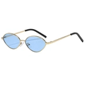 Oval metal sunglasses featuring light blue lenses and gold frames with black tips - Gold Frame Blue Lenses