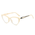 Chic cat-eye sunglasses in cream beige frame with gold and black hollow metal temples - Beige Frame