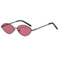 Retro oval metal sunglasses with deep pink lenses and gunmetal slim frames for women - Gunmetal Frame Plum Lens
