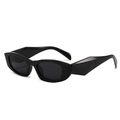 Gafas de sol retro negras de montura pequeña con patillas geométricas anchas únicas - Montura Negra Lentes Gris Negro