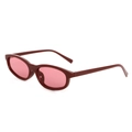 Classic oval wine red sunglasses with translucent rose pink lenses on white background - Red Frame Red Lens