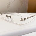 Chic silver rimless square sunglasses with vintage cross metal relief decoration - Bright Nickel Anti Blue Light