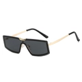 Fashion oversized rectangular sunglasses with black frame and golden metal temples - Gold Frame Black Grey