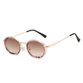 Retro round metal sunglasses with gold frames and gradient pink lenses for fashion women - Pink Leopard Frame Tea Pink Lens