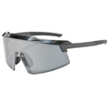 Occhiali da sole sportivi da ciclismo grigio scuro opaco con lente fumo unica - Montatura Gunmetal Lenti a Specchio Argento