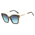 Vintage oversized square sunglasses with tortoiseshell frames and blue gradient lenses - Tortoise Bean Flower Frame Grey Blue Lens