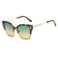 Fashionable oversized square tortoiseshell sunglasses with gold geometric metal temples - Stipple Green Gradient Frame Green Tea Lens