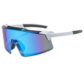 Oversized cycling sunglasses with blue polarized lenses and black white frame - White Frame Blue Mirrored Lens