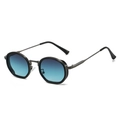 Occhiali da sole rotondi retrò con lenti sfumate blu-verdi e montatura nera minimalista - Montatura Nero Gunmetal Lenti Blu