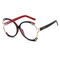 Fashionable oversized round sunglasses in black and red with blue tint lenses - Black Red Frame Clear Lens