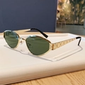 Occhiali da sole cat-eye con montatura in metallo dorato e lenti di colore verde scuro - Oro Lucido Verde