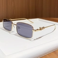 Classic gold square frame sunglasses with light purple lenses and cheetah hardware - Solid Grey