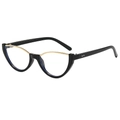 Lunettes œil de chat rétro avec bordure en métal doré et fini noir poli - Monture Noire Verres Transparents