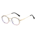 Retro golden metal round frame sunglasses with anti-blue light lenses and black tips - Grey Pink Frame (Clear Lens)