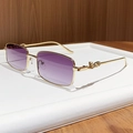 Gold rectangular sunglasses with purple gradient lenses and cheetah temple accents - Gradient Grey