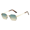 Fashionable rimless octagonal sunglasses with gradient lenses and gold metal temples - Gold Frame Green Tea Lens