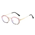 Round gold metal sunglasses with pink purple gradient polygonal frames and clear lenses - Pink Leopard Frame (Clear Lens)