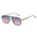 Vintage double-bridge metal sunglasses with purple gradient lenses and textured frames - Gun Gray Frame Gray Pink Lens