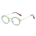 Vintage round gold sunglasses with vibrant green inner frames and tortoiseshell temples - Green Leopard Frame (Clear Lens)