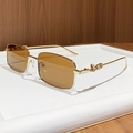 Classic square gold metal sunglasses with brown lenses and leopard temple accents - Transparent Tea