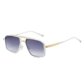 Modern white sunglasses with double bridge metal frame and purple gradient lenses - White Gold Frame Gradient Gray Lens