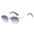 Fashionable rimless octagonal sunglasses with silver metal frame and gradient blue-grey lenses - Silver Frame Gradient Grey Lens