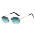 Fashionable rimless octagonal sunglasses with gradient blue-green lenses and silver frame - Silver Frame Gray Green Lens