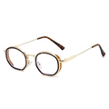 Retro round sunglasses with dark brown tortoiseshell frame and gold metal temples - Leopard Frame (Clear Lenses)