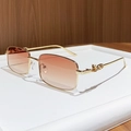 Classic rectangle gold metal sunglasses with cheetah head decor and gradient lenses - Gradient Tea