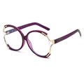 Modern oversized round sunglasses featuring purple transparent frames with gold metal trim - Purple Frame Clear Lenses