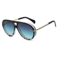 Fashion aviator sunglasses with gradient blue lenses and black spotted frames - Black Leopard Frame Blue Lens
