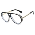 Lunettes pilote rétro avec monture noir et transparent et branches en métal doré texturé - Léopard Noir